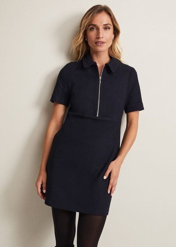 Phase Eight Lana Tweed Zip Tunic Dress Navy Canada | TNMSAY-859